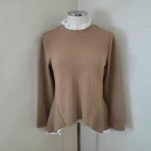 Ochanal Khaki Ribbed Top over White Blouse Women's XXL‎